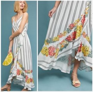 Anthropologie Farm Rio Hilma Striped Floral Wrap Dress Size M